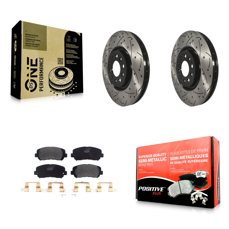 Front Coated Drilled Slotted Disc Brake Rotors And Semi-Metallic Pads Kit For Jeep Cherokee Chrysler 200 KDF-100594