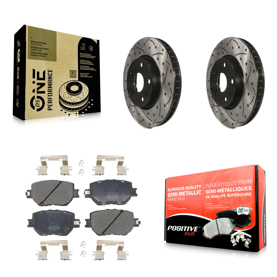 Front Coated Drilled Slotted Disc Brake Rotors And Semi-Metallic Pads Kit For Lexus IS250 KDF-100599