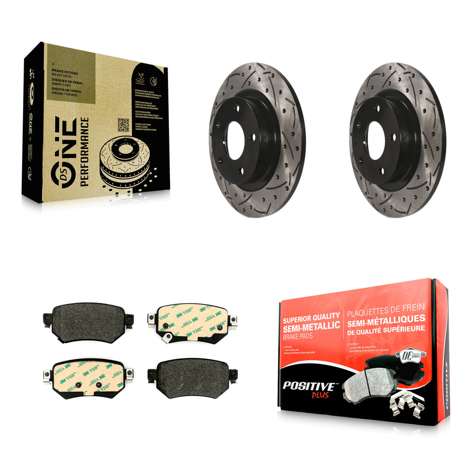 Rear Coated Drilled Slotted Disc Brake Rotors And Semi-Metallic Pads Kit For 2016-2021 Mazda 6 KDF-100601