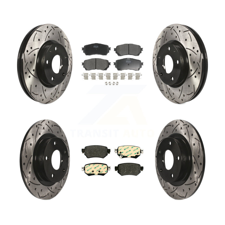 Front Rear Coated Drilled Slotted Disc Brake Rotors And Semi-Metallic Pads Kit For 2016-2018 Mazda 6 KDF-100602