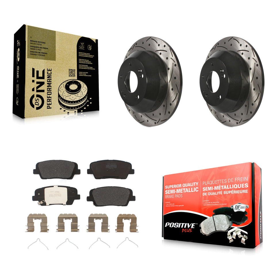 Rear Coated Drilled Slotted Disc Brake Rotors And Semi-Metallic Pads Kit For 2014-2015 Kia Sorento With Red Painted Calipers KDF-100606