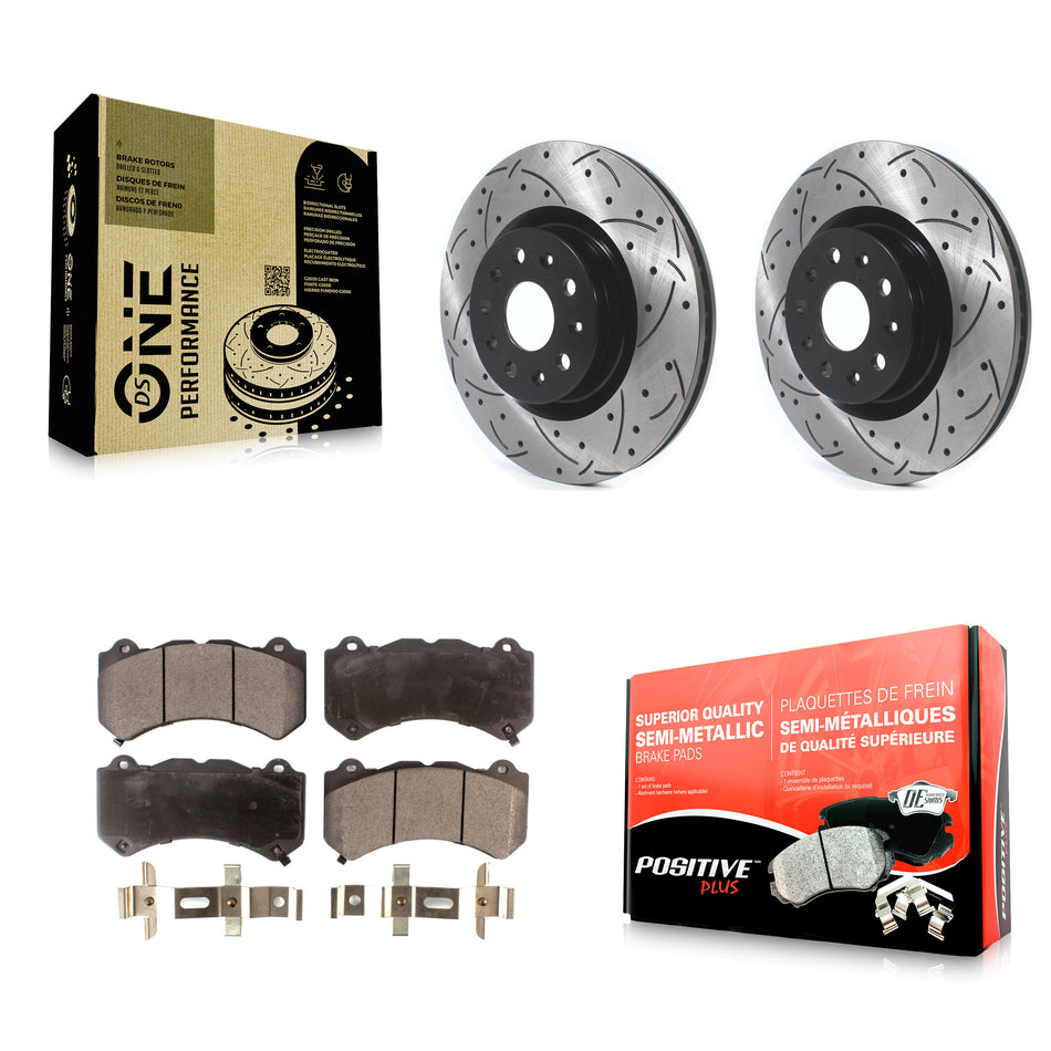 Front Coated Drilled Slotted Disc Brake Rotors And Semi-Metallic Pads Kit For 2016 Cadillac CTS Vsport Premium with RWD KDF-100609