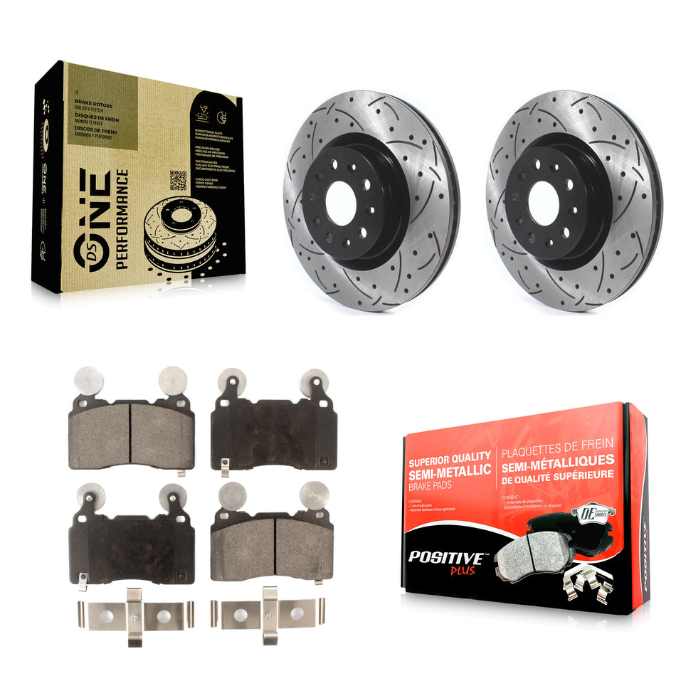 Front Coated Drilled Slotted Disc Brake Rotors And Semi-Metallic Pads Kit For Cadillac CTS Chevrolet Camaro CT6 KDF-100610