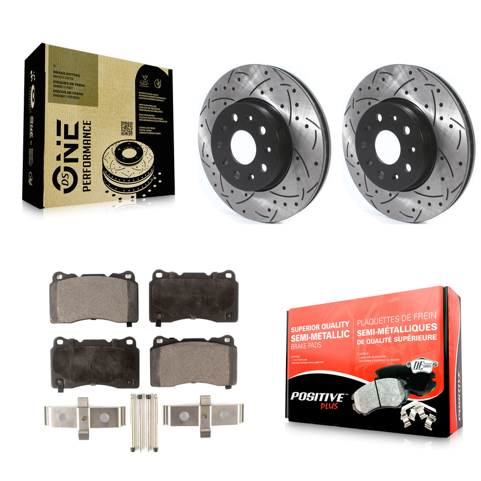 Front Coated Drilled Slotted Disc Brake Rotors And Semi-Metallic Pads Kit For Chevrolet Camaro Cadillac CTS CT6 KDF-100611