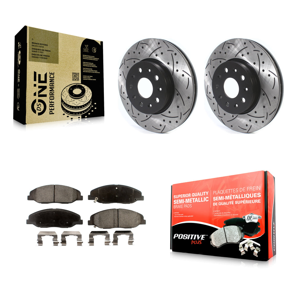 Front Coated Drilled Slotted Disc Brake Rotors And Semi-Metallic Pads Kit For Cadillac CTS Without Heavy Duty Brakes KDF-100613