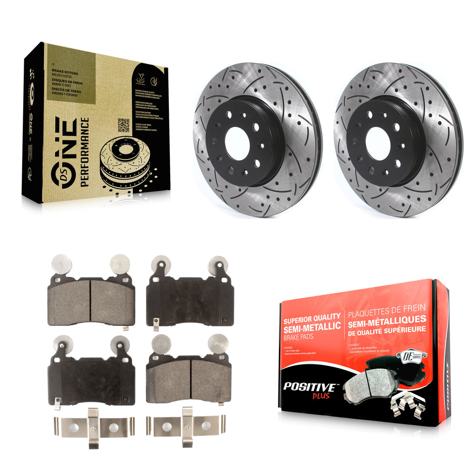 Front Coated Drilled Slotted Disc Brake Rotors And Semi-Metallic Pads Kit For Cadillac CTS Chevrolet Camaro KDF-100615