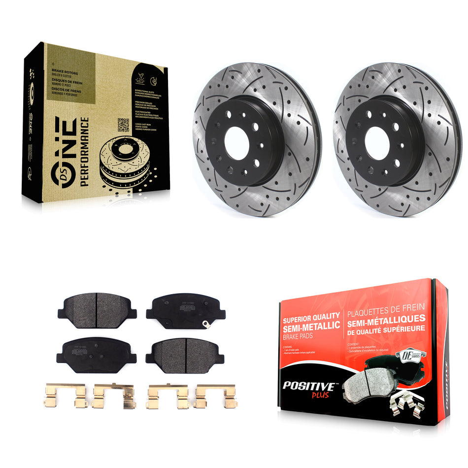 Front Coated Drilled Slotted Disc Brake Rotors And Semi-Metallic Pads Kit For Chevrolet Camaro Without Brembo Calipers KDF-100616