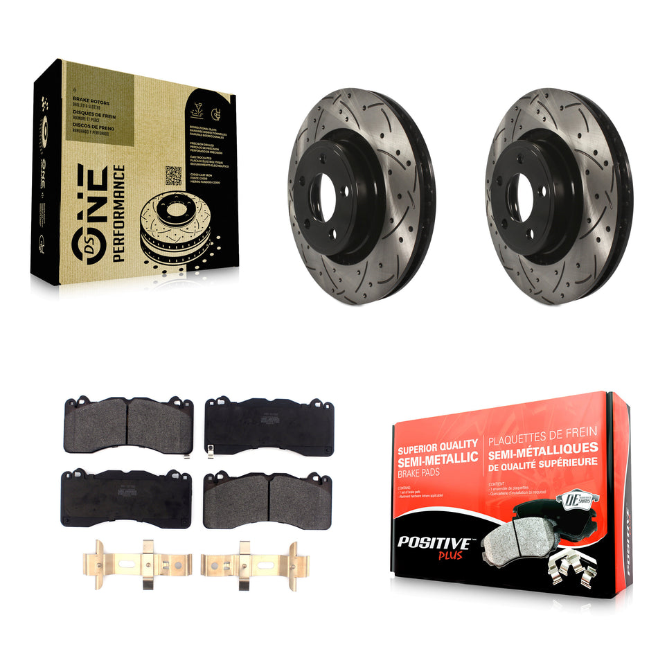 Front Coated Drilled Slotted Disc Brake Rotors And Semi-Metallic Pads Kit For 2015 Ford Mustang V6 With Brembo Brakes KDF-100617