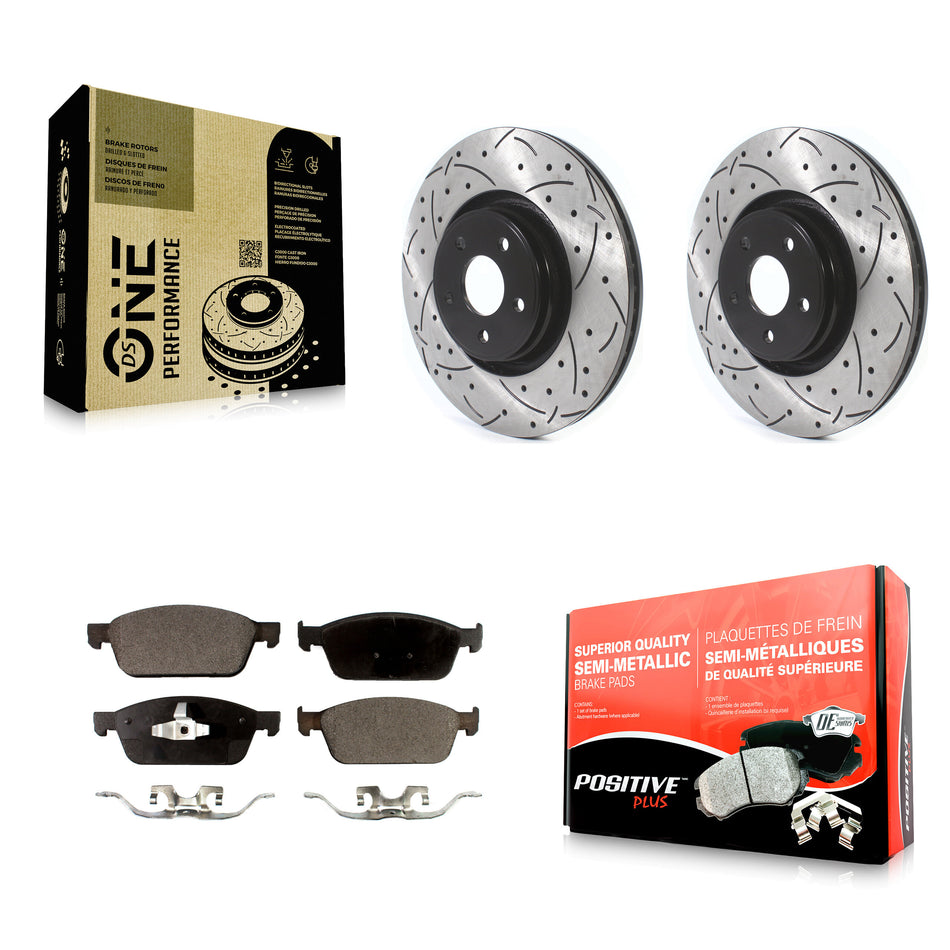 Front Coated Drilled Slotted Disc Brake Rotors And Semi-Metallic Pads Kit For Ford Focus Lincoln MKC KDF-100619