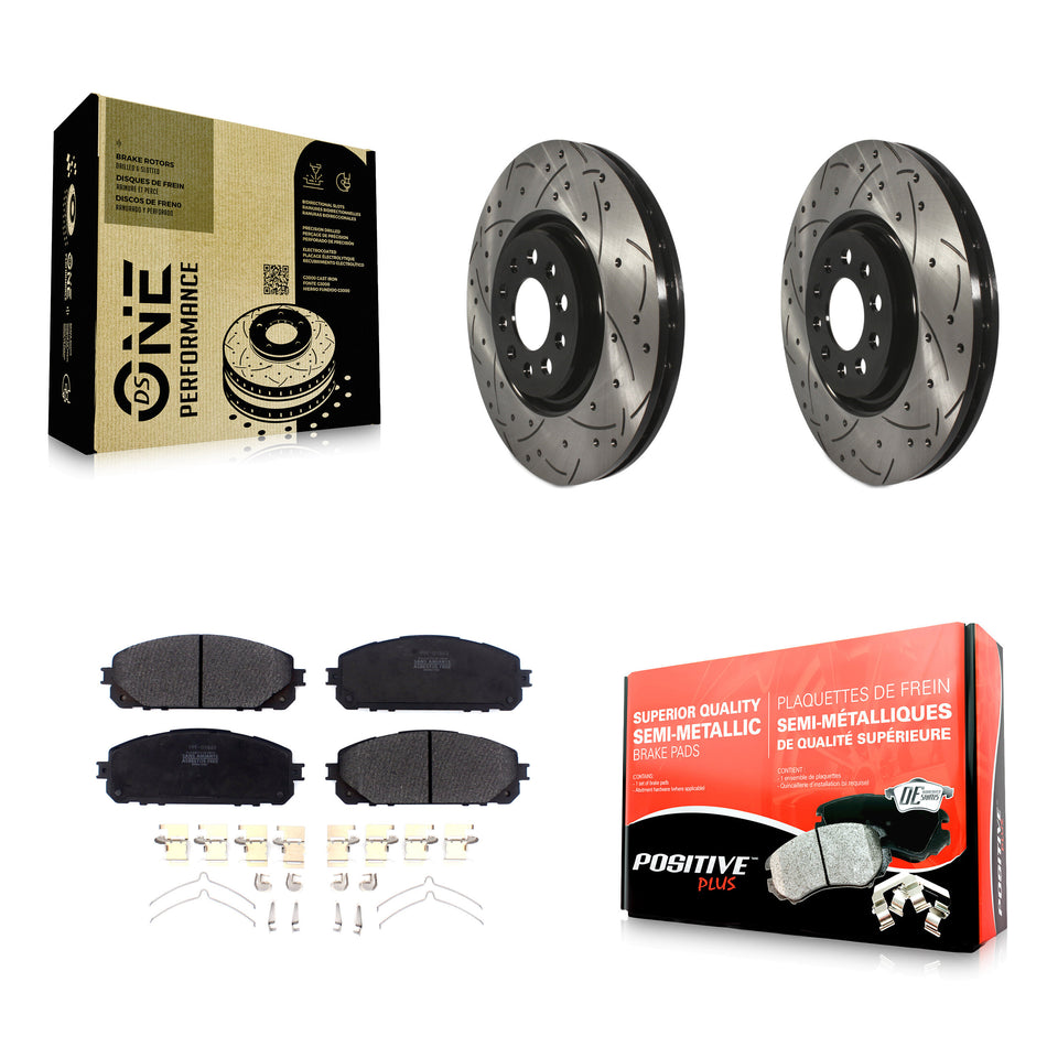 Front Coated Drilled Slotted Disc Brake Rotors And Semi-Metallic Pads Kit For 2014-2021 Jeep Cherokee With Dual Piston Caliper KDF-100620