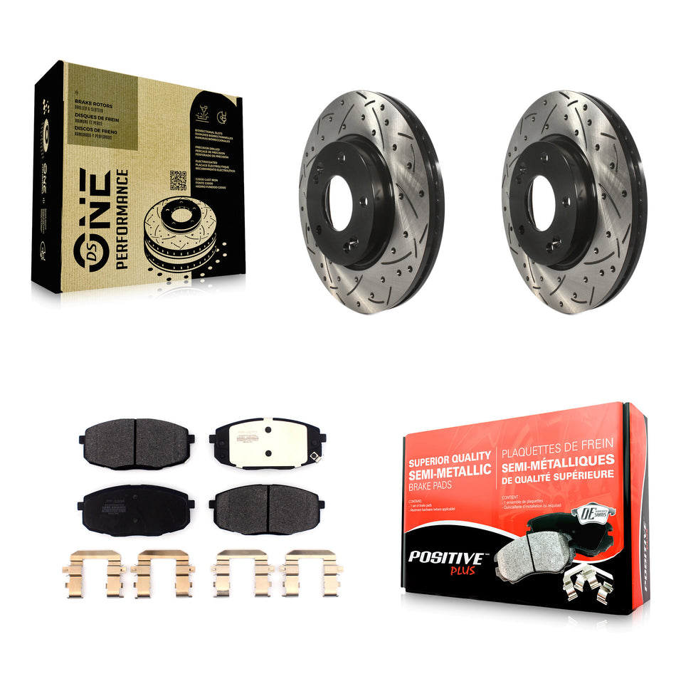Front Coated Drilled Slotted Disc Brake Rotors And Semi-Metallic Pads Kit For Kia Soul Hyundai Kona Forte Elantra GT Seltos Forte5 KDF-100622