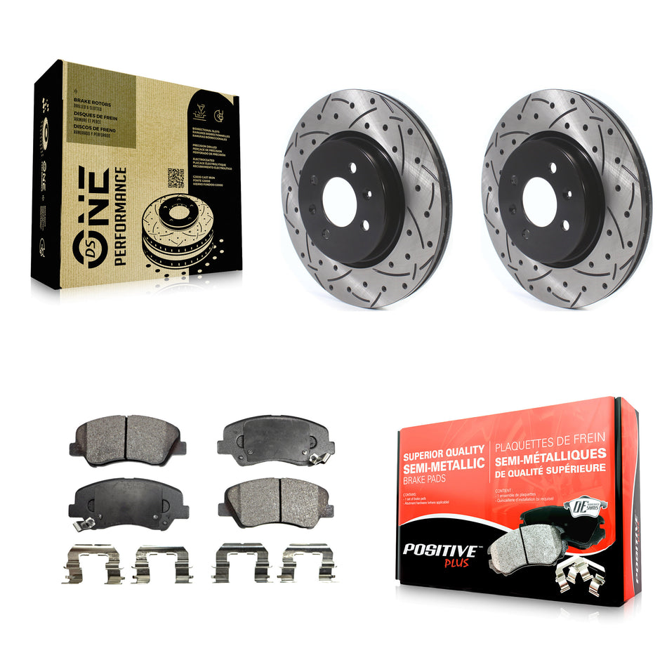 Front Coated Drilled Slotted Disc Brake Rotors And Semi-Metallic Pads Kit For Kia Rio KDF-100623