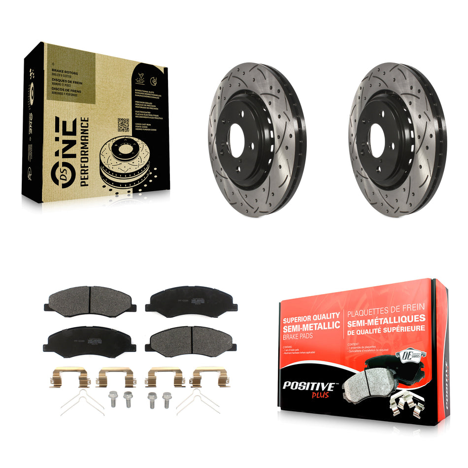 Front Coated Drilled Slotted Disc Brake Rotors And Semi-Metallic Pads Kit For 2018-2023 Honda Odyssey KDF-100625