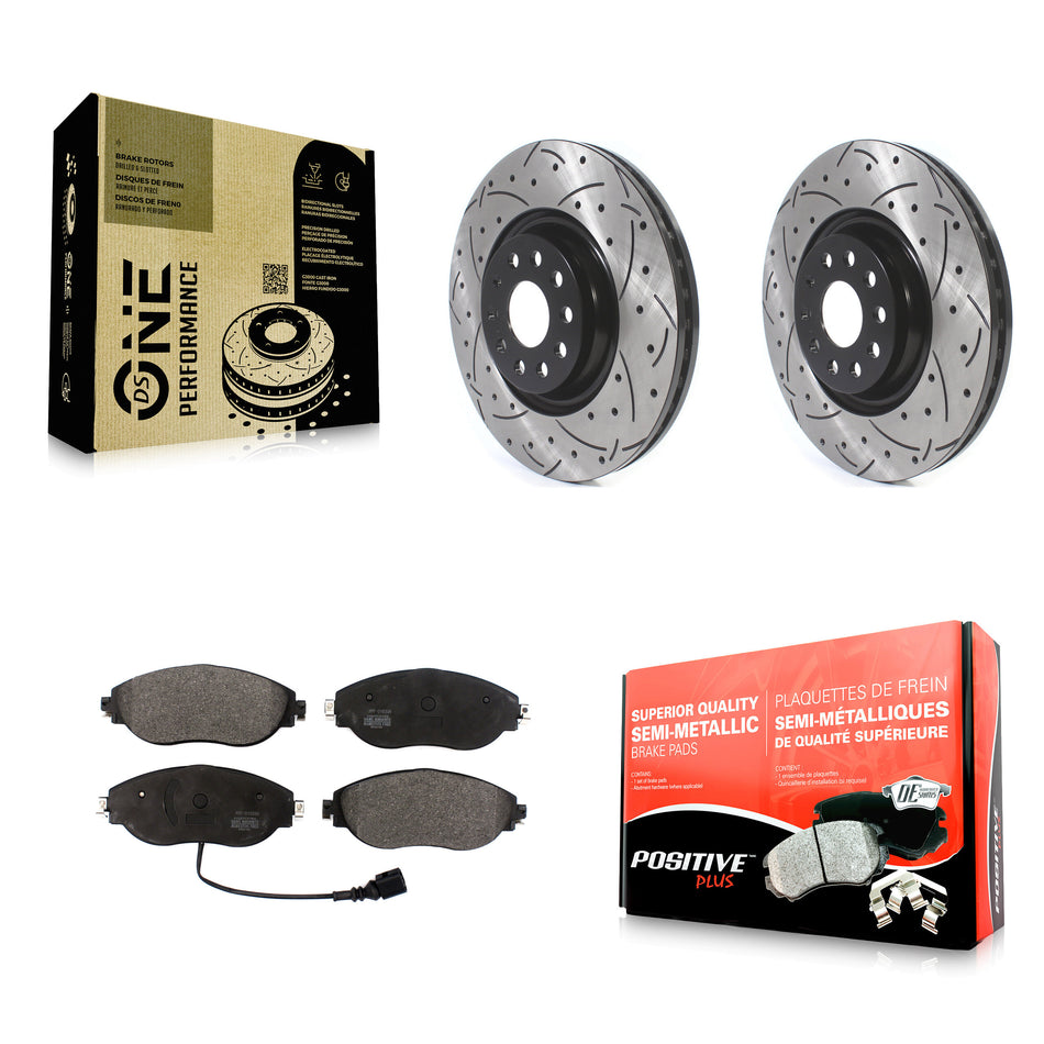 Front Coated Drilled Slotted Disc Brake Rotors And Semi-Metallic Pads Kit For Volkswagen Tiguan Jetta GTI Audi Golf R S3 Q3 Arteon KDF-100626