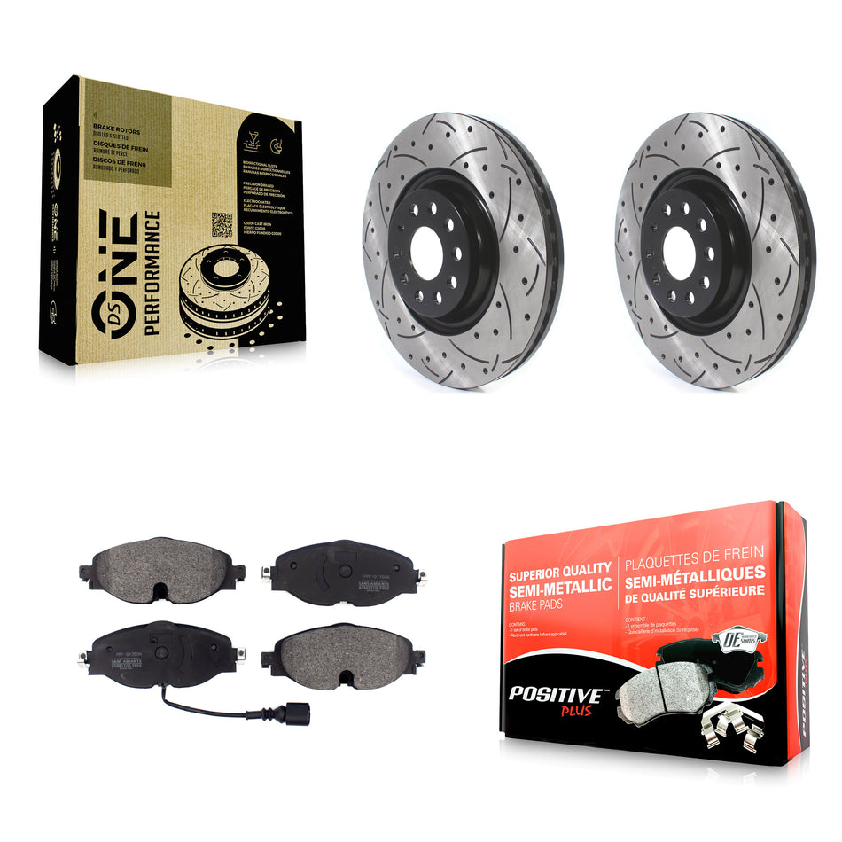 Front Coated Drilled Slotted Disc Brake Rotors And Semi-Metallic Pads Kit For Volkswagen Golf Audi A3 Quattro KDF-100627