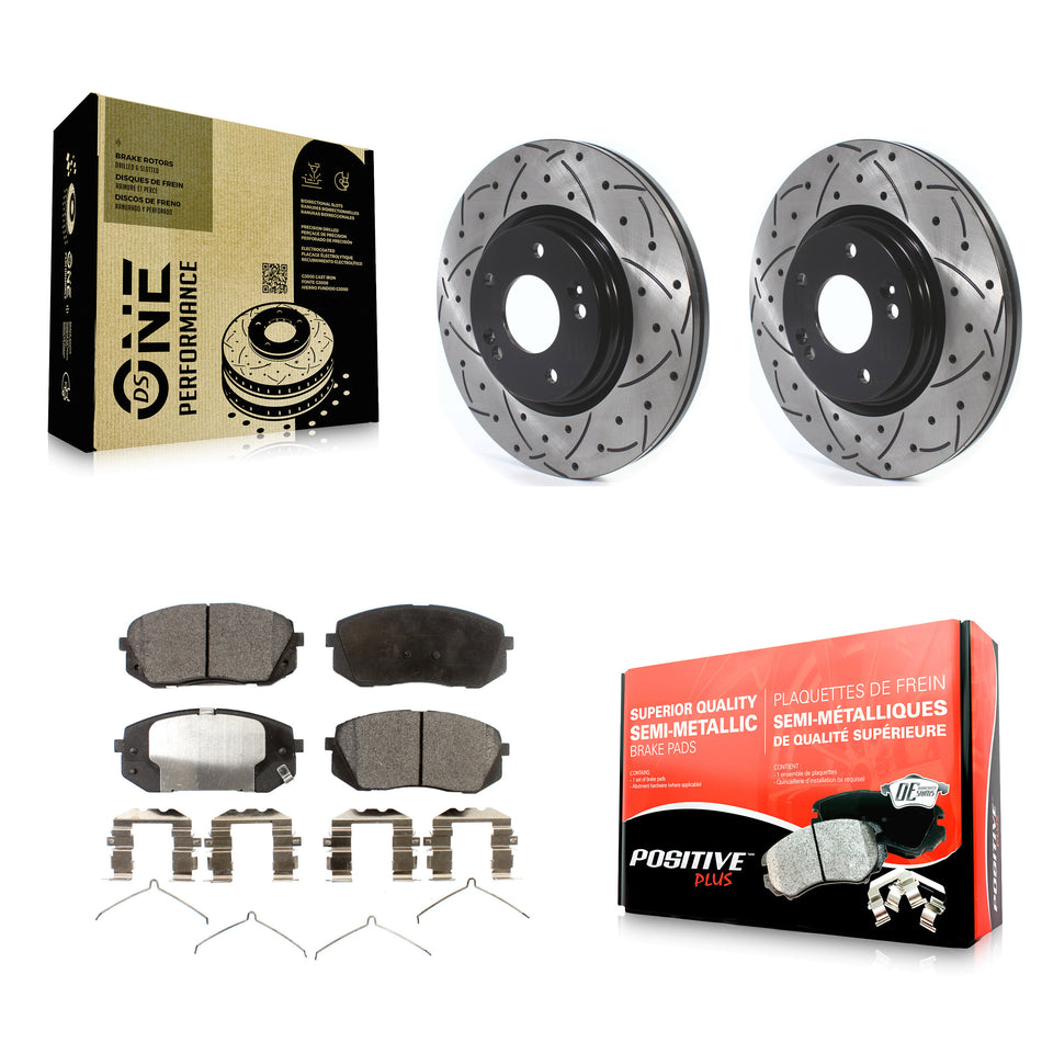 Front Coated Drilled Slotted Disc Brake Rotors And Semi-Metallic Pads Kit For Hyundai Sonata Kia Optima Niro EV Kona Electric KDF-100629