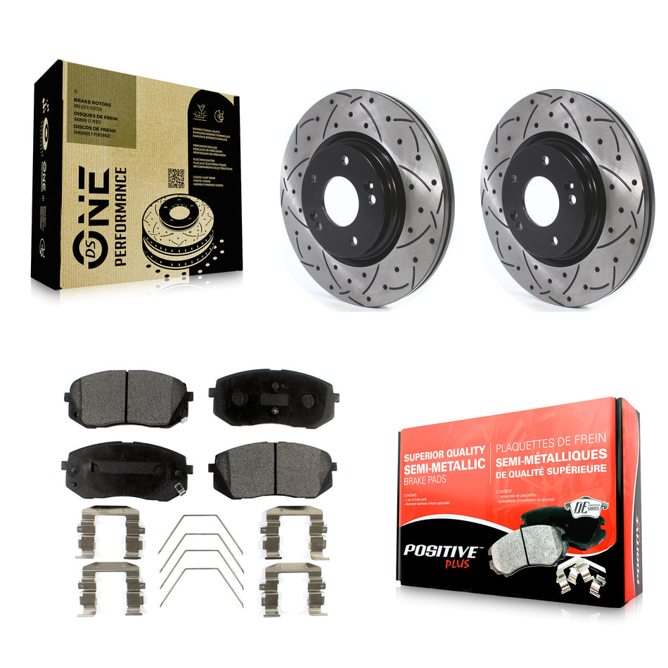 Front Coated Drilled Slotted Disc Brake Rotors And Semi-Metallic Pads Kit For Kia Soul Hyundai Kona Elantra GT Veloster Forte Seltos KDF-100631