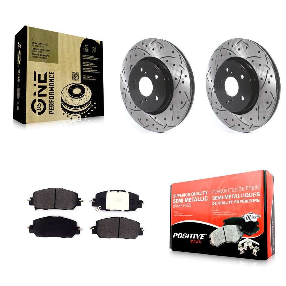Front Coated Drilled Slotted Disc Brake Rotors And Semi-Metallic Pads Kit For Honda CR-V KDF-100637