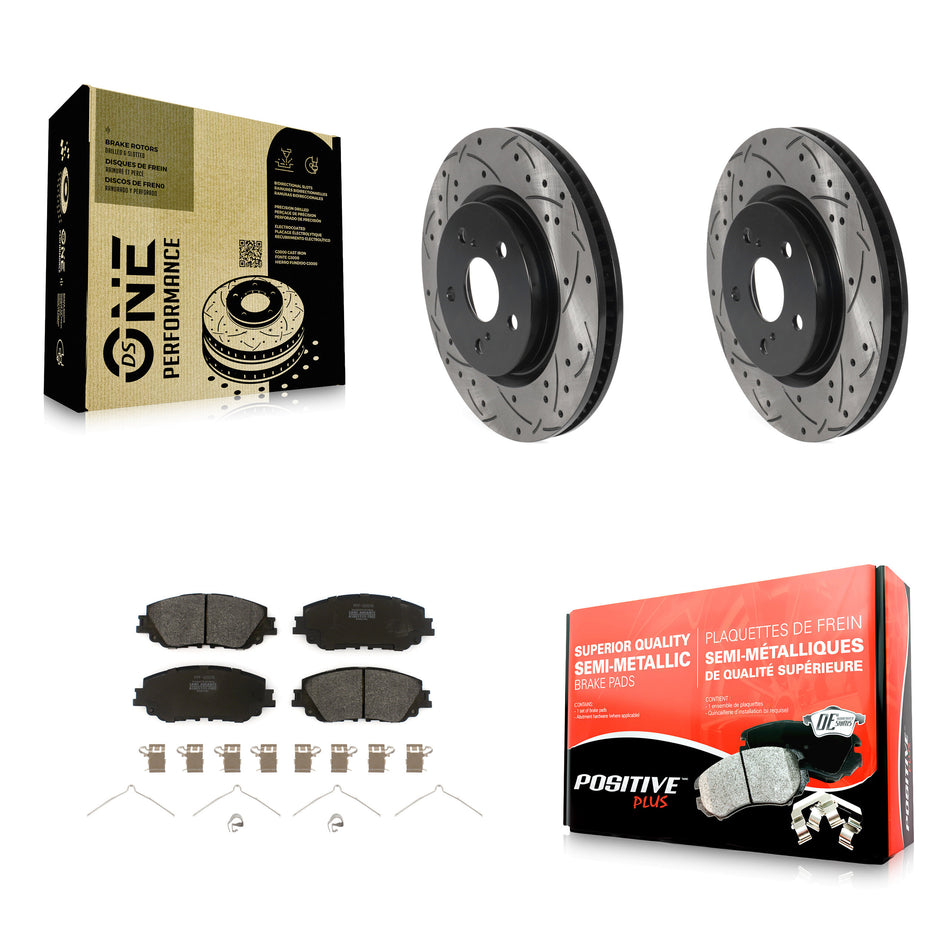 Front Coated Drilled Slotted Disc Brake Rotors And Semi-Metallic Pads Kit For Toyota Camry RAV4 Lexus ES350 Avalon ES300h UX250h UX200 C-HR ES250 Venza KDF-100638