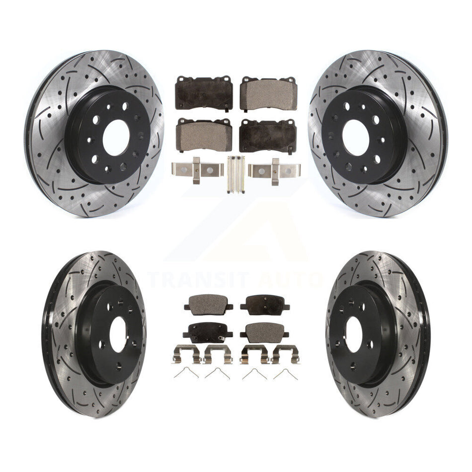 Front Rear Coated Drilled Slotted Disc Brake Rotors And Semi-Metallic Pads Kit For Chevrolet Camaro KDF-100648