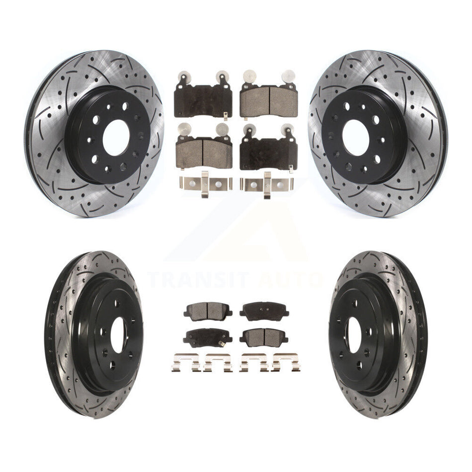 Front Rear Coated Drilled Slotted Disc Brake Rotors And Semi-Metallic Pads Kit For Cadillac CTS KDF-100651