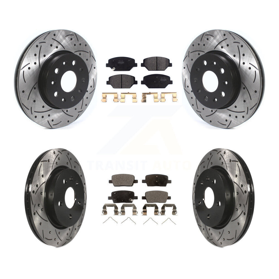Front Rear Coated Drilled Slotted Disc Brake Rotors And Semi-Metallic Pads Kit For Chevrolet Camaro Without Brembo Calipers KDF-100652