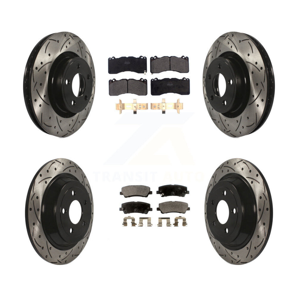 Front Rear Coated Drilled Slotted Disc Brake Rotors And Semi-Metallic Pads Kit For 2015 Ford Mustang V6 With Brembo Brakes KDF-100653