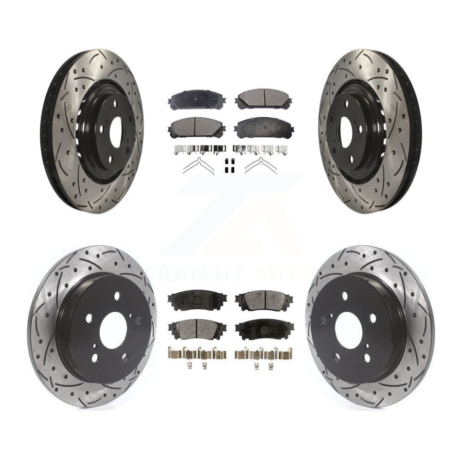 Front Rear Coated Drilled Slotted Disc Brake Rotors And Semi-Metallic Pads Kit For Lexus NX200t NX300 NX300h KDF-100659
