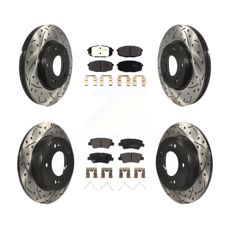 Front Rear Coated Drilled Slotted Disc Brake Rotors And Semi-Metallic Pads Kit For Kia Soul Forte Hyundai Elantra GT Kona Forte5 KDF-100661