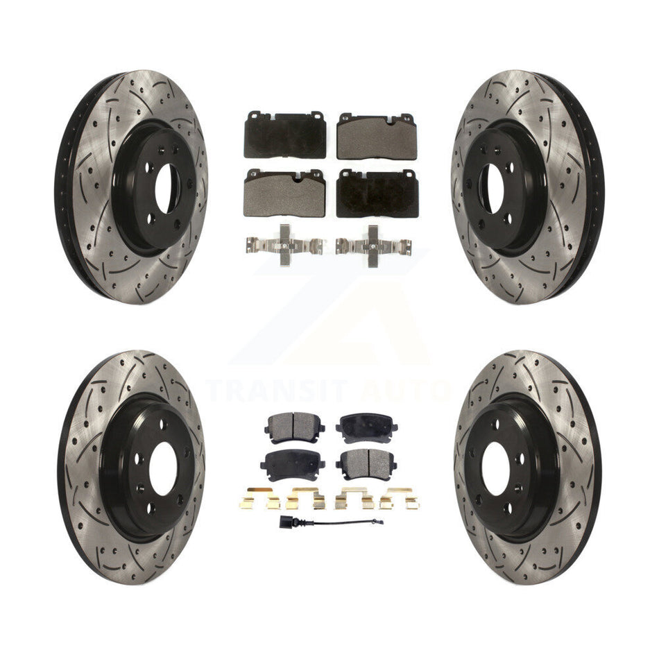 Front Rear Coated Drilled Slotted Disc Brake Rotors And Semi-Metallic Pads Kit For 2016 Audi Q5 FLEX engine KDF-100662