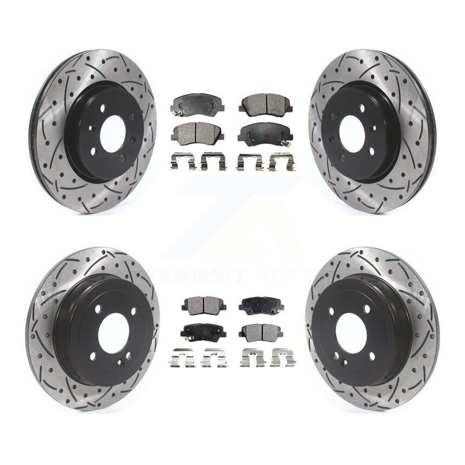 Front Rear Coated Drilled Slotted Disc Brake Rotors And Semi-Metallic Pads Kit For Kia Rio KDF-100663