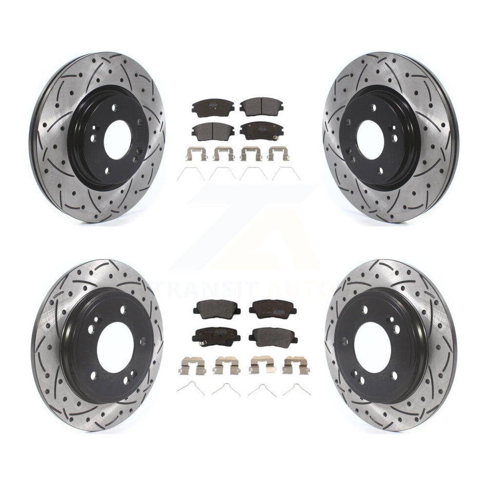 Front Rear Coated Drilled Slotted Disc Brake Rotors And Semi-Metallic Pads Kit For 2017-2020 Hyundai Elantra 1.6L KDF-100673