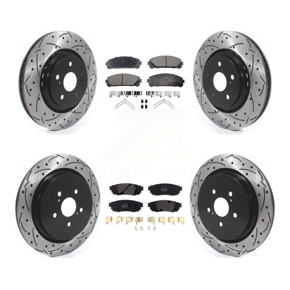 Front Rear Coated Drilled Slotted Disc Brake Rotors And Semi-Metallic Pads Kit For Lexus RX350 RX450h RX350L RX450hL KDF-100678