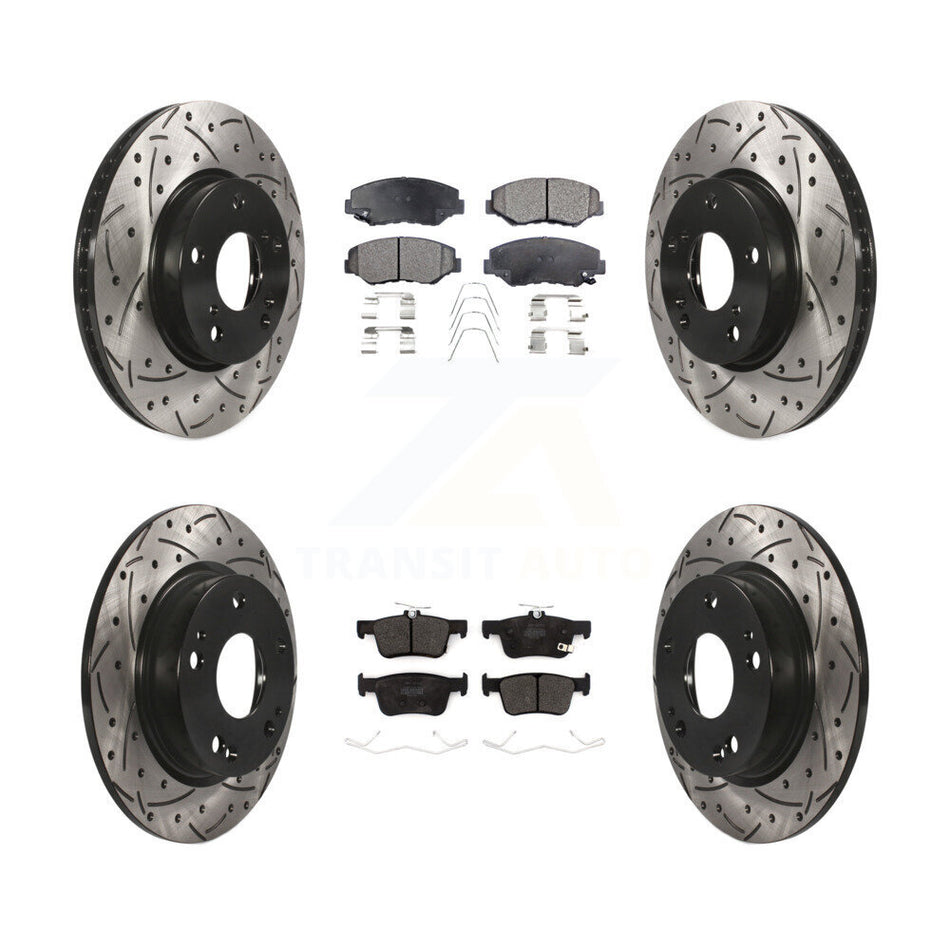Front Rear Coated Drilled Slotted Disc Brake Rotors And Semi-Metallic Pads Kit For Honda Civic KDF-100679