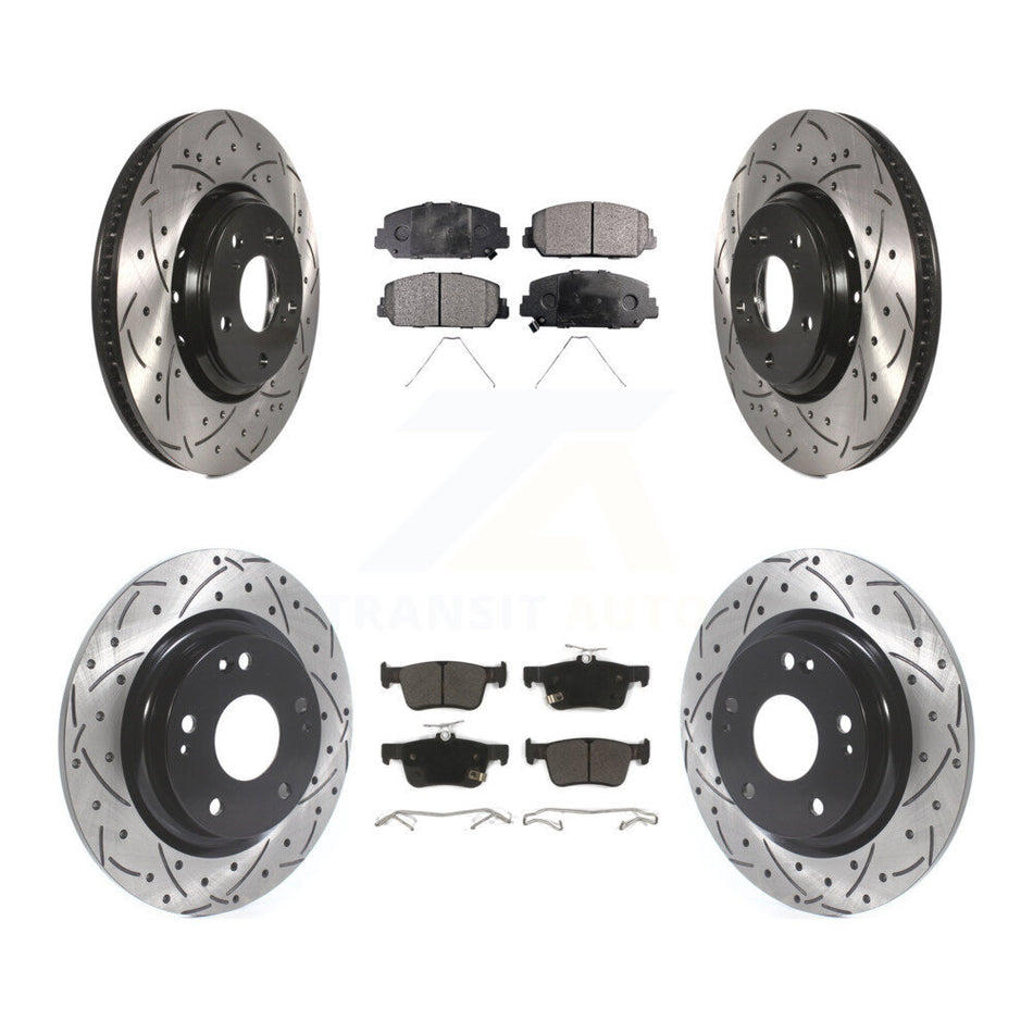 Front Rear Coated Drilled Slotted Disc Brake Rotors And Semi-Metallic Pads Kit For Honda Civic KDF-100680