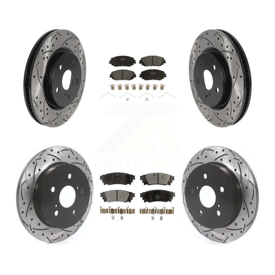 Front Rear Coated Drilled Slotted Disc Brake Rotors And Semi-Metallic Pads Kit For Toyota Camry RAV4 Lexus ES350 Avalon ES300h UX250h UX200 C-HR ES250 Venza KDF-100685