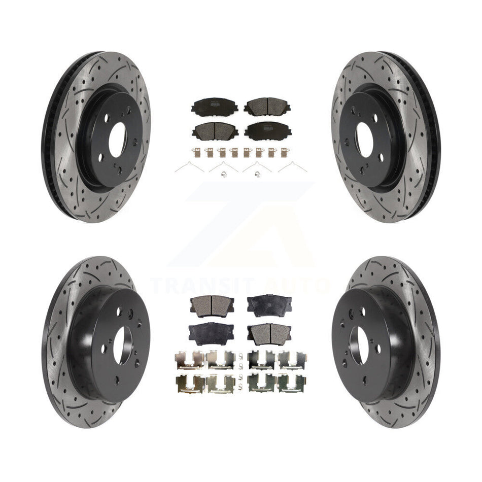 Front Rear Coated Drilled Slotted Disc Brake Rotors And Semi-Metallic Pads Kit For Toyota Camry KDF-100686