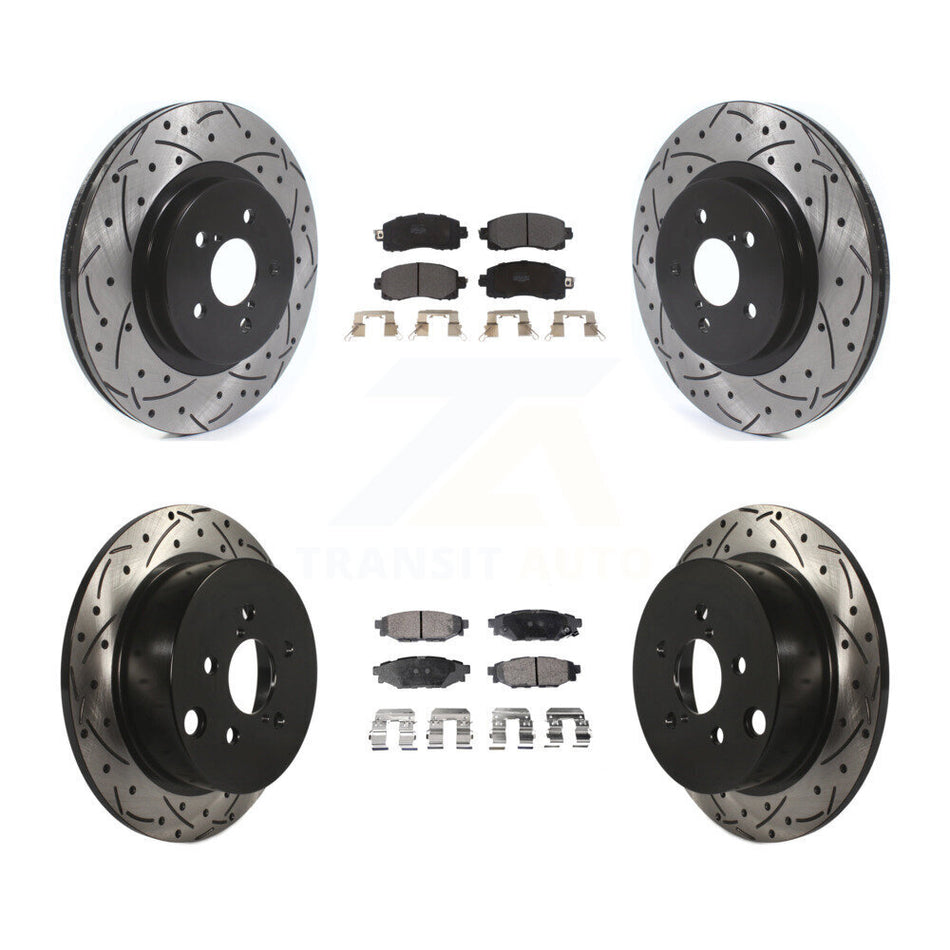 Front Rear Coated Drilled Slotted Disc Brake Rotors And Semi-Metallic Pads Kit For Subaru Crosstrek Impreza KDF-100687