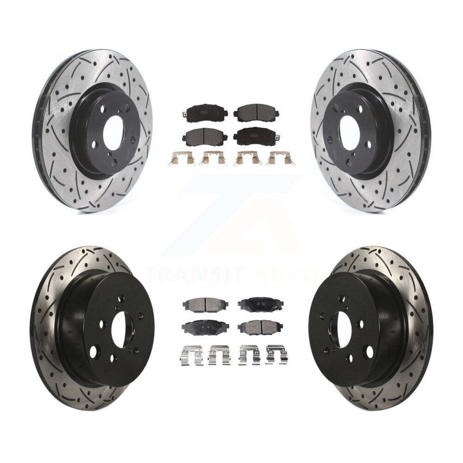 Front Rear Coated Drilled Slotted Disc Brake Rotors And Semi-Metallic Pads Kit For 2017-2021 Subaru Impreza With 276mm Diameter Rotor KDF-100689
