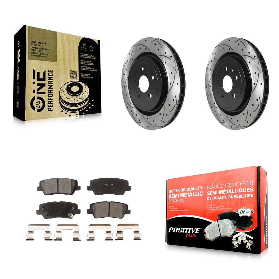 Rear Coated Drilled Slotted Disc Brake Rotors And Semi-Metallic Pads Kit For 2015 Cadillac CTS 6.2L KDF-100692