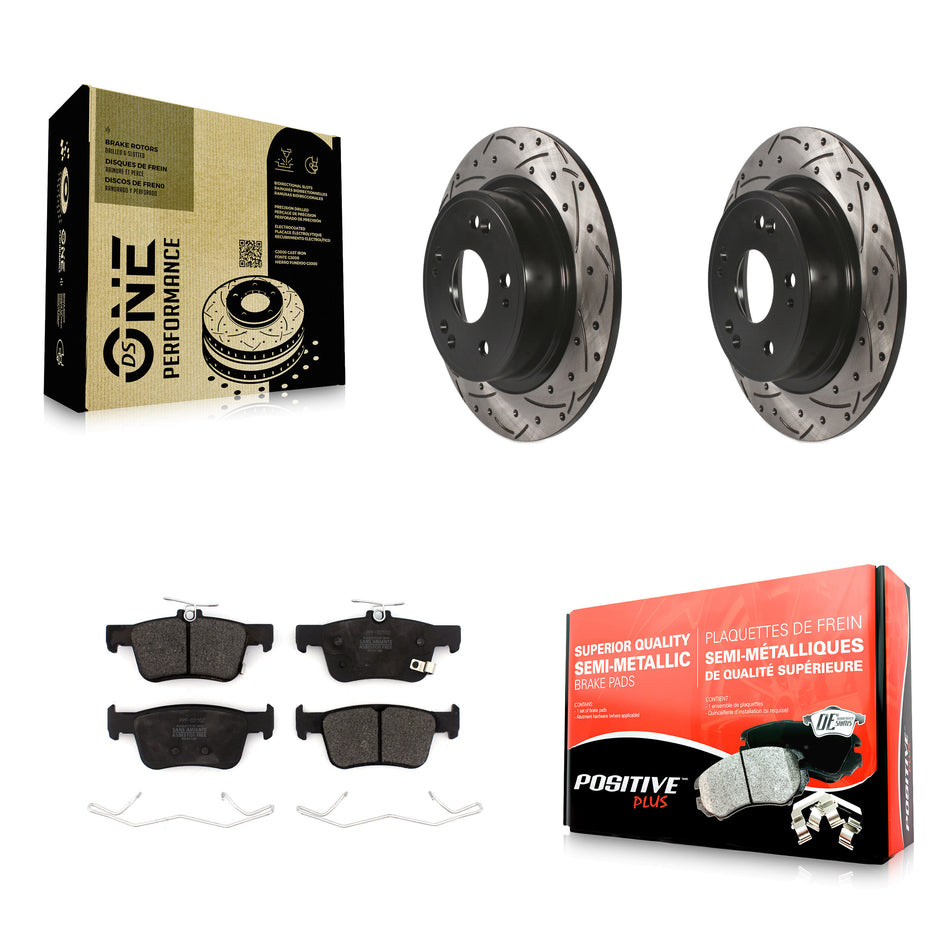 Rear Coated Drilled Slotted Disc Brake Rotors And Semi-Metallic Pads Kit For 2018-2022 Honda Accord KDF-100696