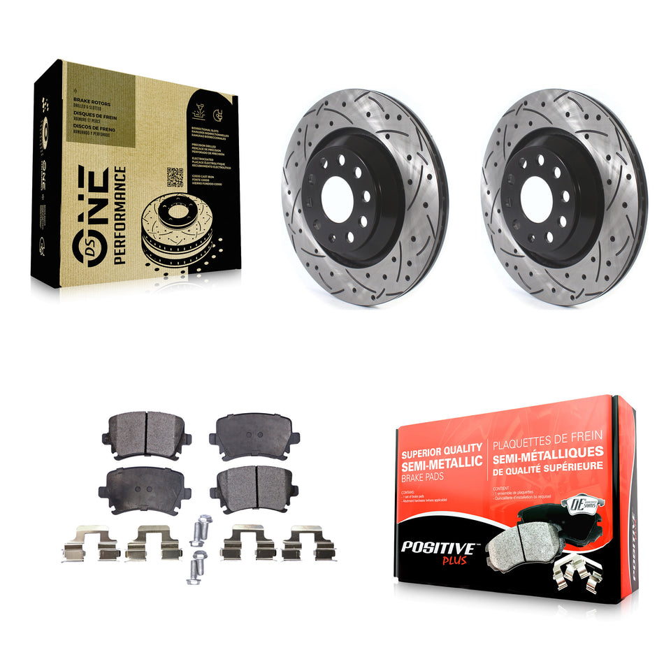 Rear Coated Drilled Slotted Disc Brake Rotors And Semi-Metallic Pads Kit For Volkswagen CC Passat GTI Golf R R32 Audi TTS Quattro KDF-100697