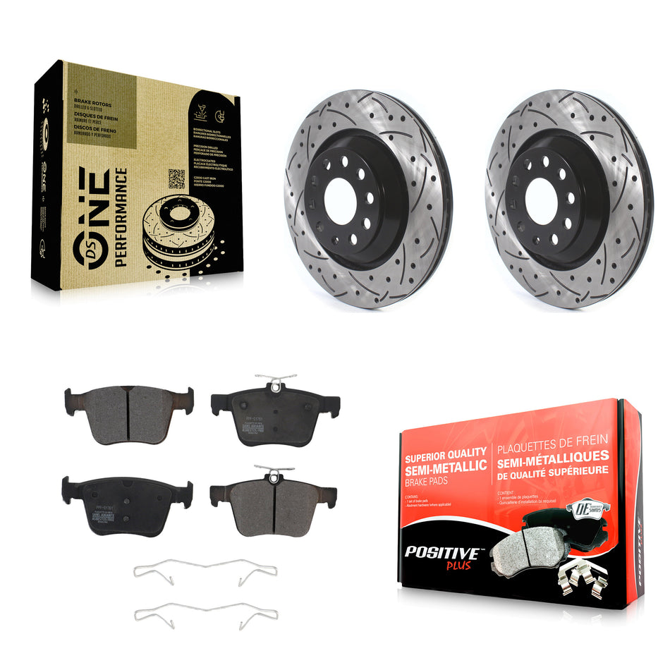 Rear Coated Drilled Slotted Disc Brake Rotors And Semi-Metallic Pads Kit For Volkswagen Atlas Audi Golf R S3 Q3 A3 Arteon TTS Quattro Cross Sport KDF-100699