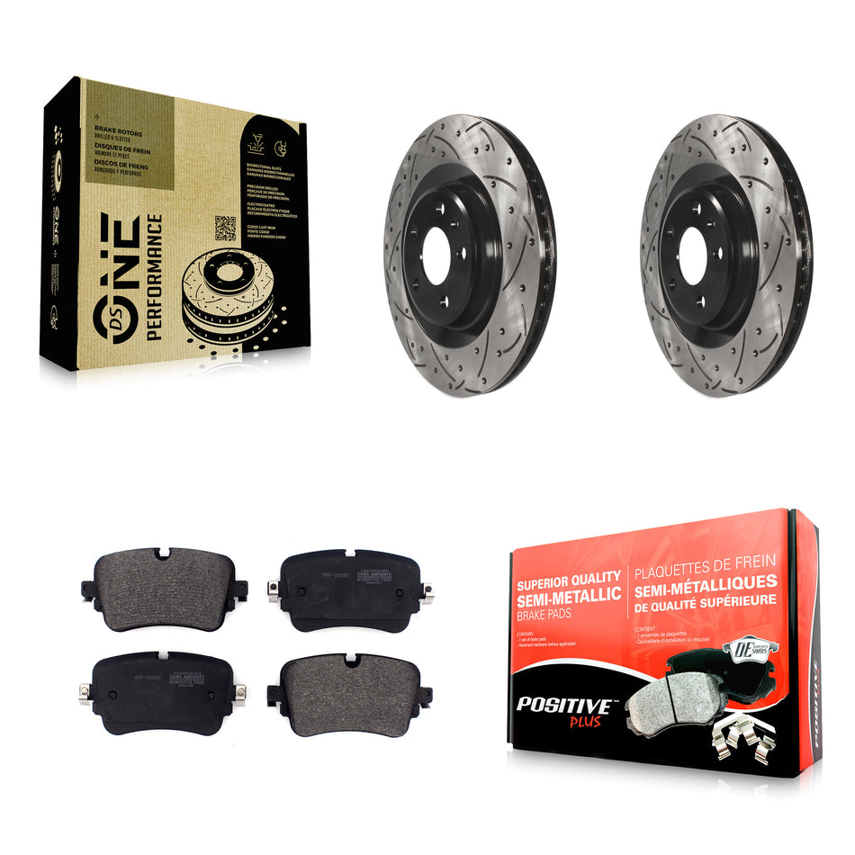 Rear Coated Drilled Slotted Disc Brake Rotors And Semi-Metallic Pads Kit For 2017 Audi Q7 With 330mm Diameter Rotor KDF-100701