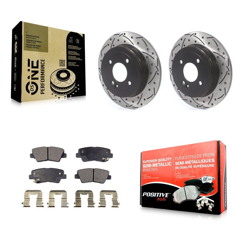 Rear Coated Drilled Slotted Disc Brake Rotors And Semi-Metallic Pads Kit For 2011 Hyundai Accent KDF-100702