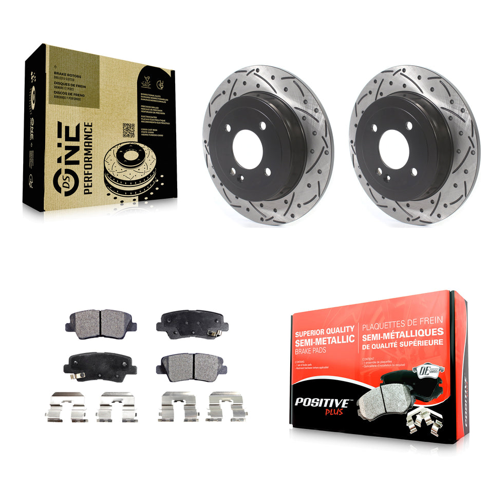 Rear Coated Drilled Slotted Disc Brake Rotors And Semi-Metallic Pads Kit For Hyundai Accent Kia Rio KDF-100703