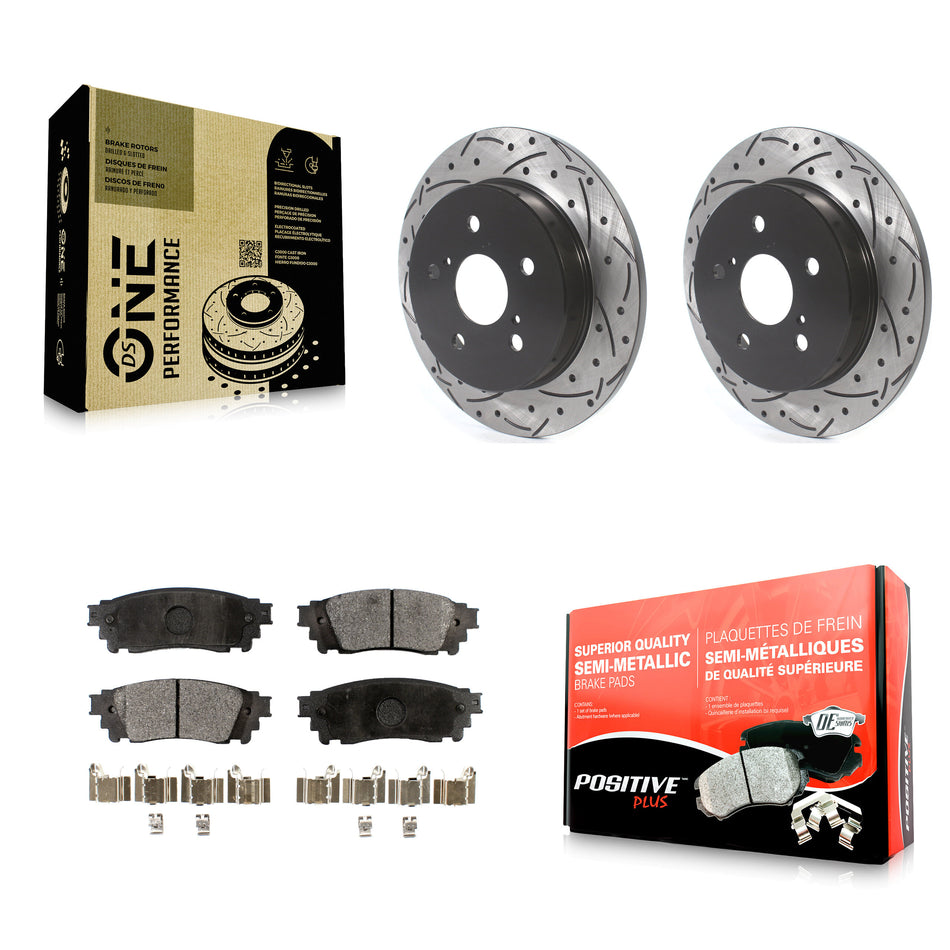 Rear Coated Drill Slot Disc Brake Rotors Semi-Metallic Pad Kit For Toyota Camry RAV4 Lexus NX200t C-HR NX300 ES350 Avalon NX300h ES300h UX250h UX200 ES250 Venza Corolla Cross KDF-100705