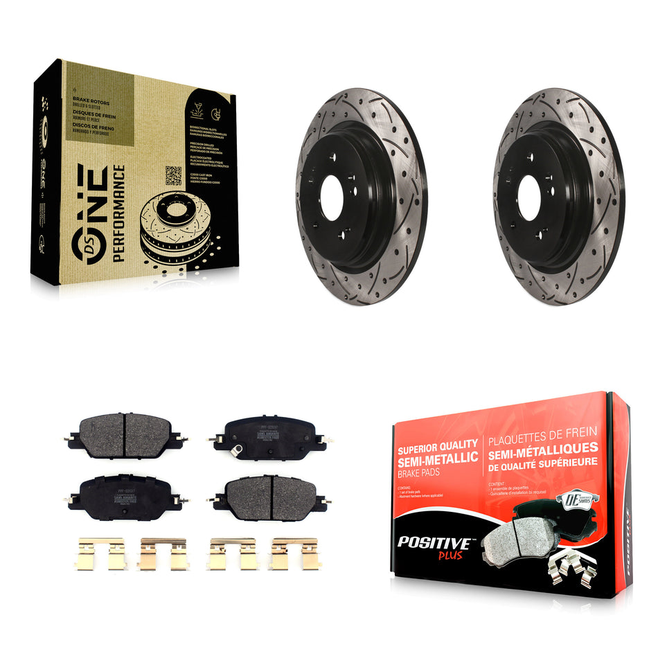 Rear Coated Drilled Slotted Disc Brake Rotors And Semi-Metallic Pads Kit For 2017-2022 Honda CR-V KDF-100707