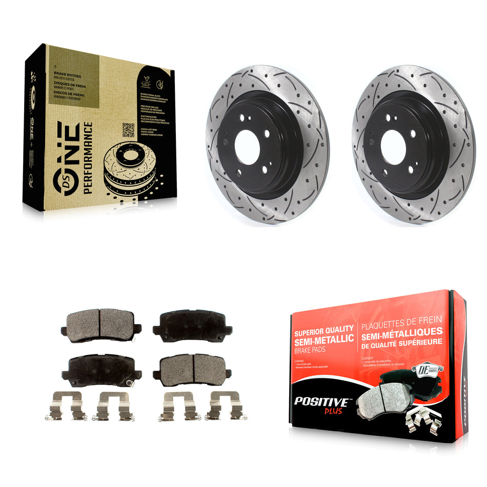 Rear Coated Drilled Slotted Disc Brake Rotors And Semi-Metallic Pads Kit For 2017-2020 Acura MDX KDF-100708