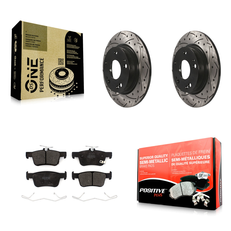Rear Coated Drilled Slotted Disc Brake Rotors And Semi-Metallic Pads Kit For Honda Insight Civic KDF-100709